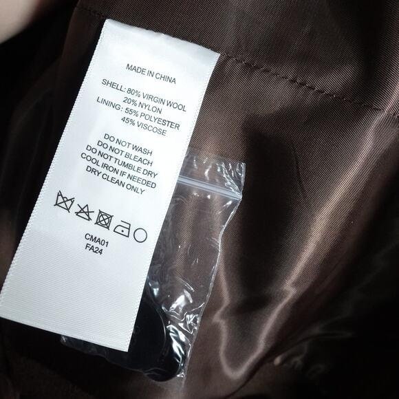 New Quince Women's XS Italian Classic Double Breasted Wool Coat Dark Chocolate - Picture 9 of 13